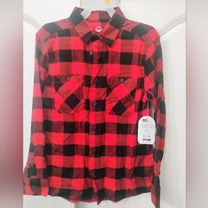 Boys Flannel Shirt Red And Black Buffalo Plaid Size  L (10-12) New W/Tags Kids